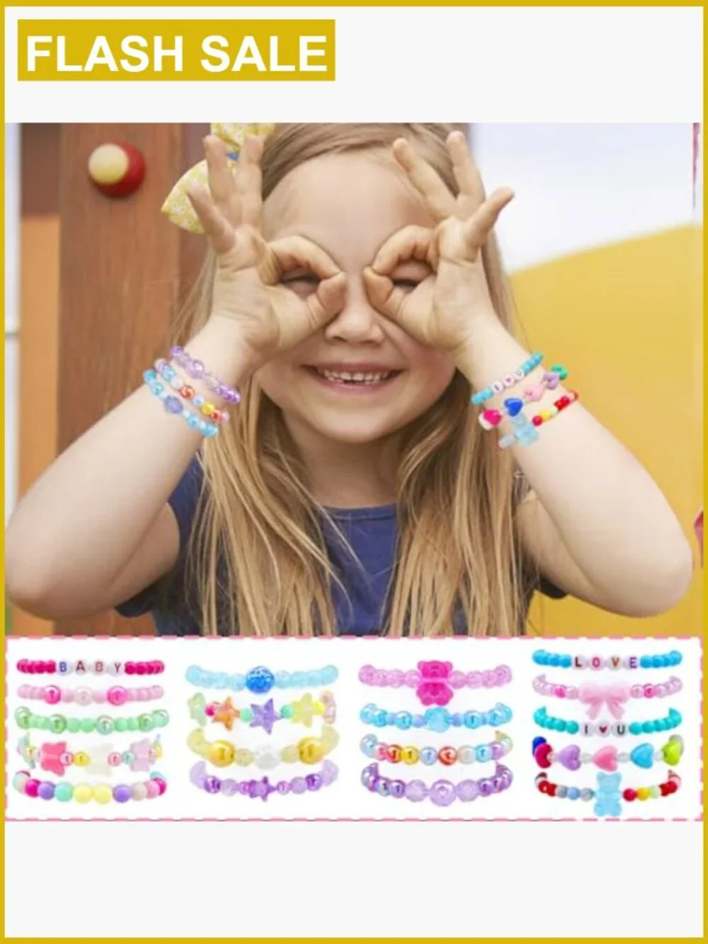 Cute Beaded Bracelets for Girls - 18 Pcs Toddler Jewelry Set